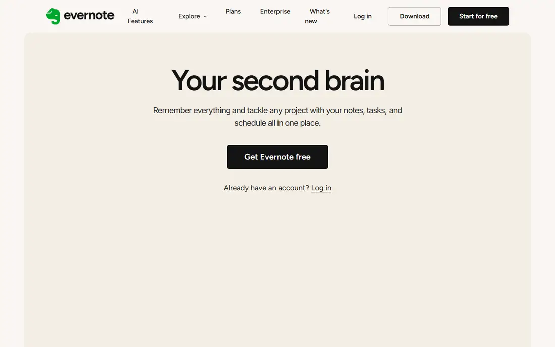 Evernote homepage