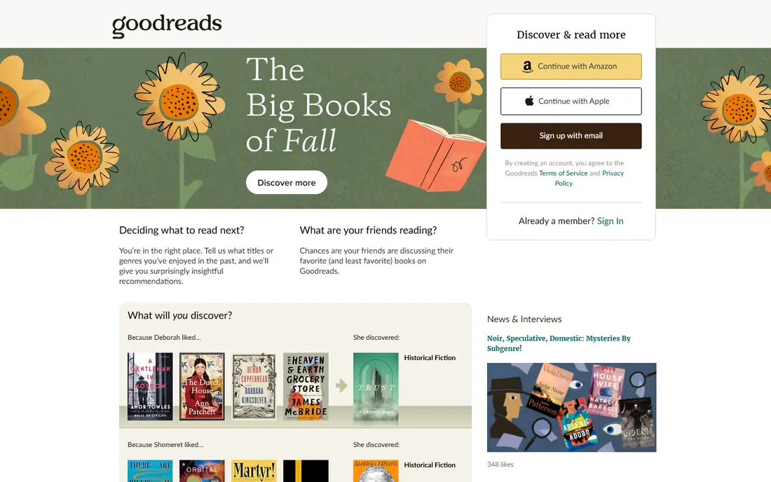Goodreads homepage