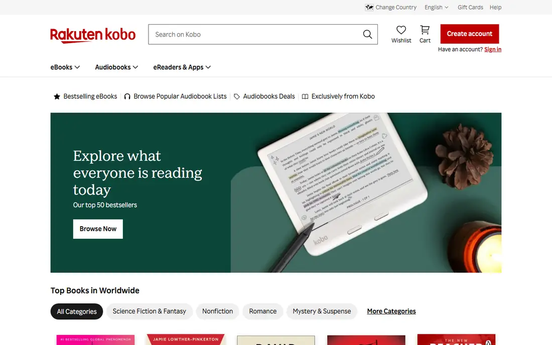 Kobo Books homepage