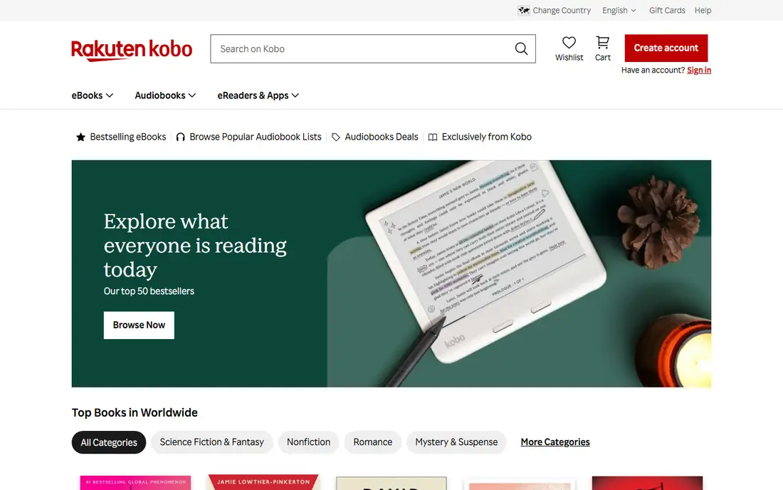 Kobo homepage