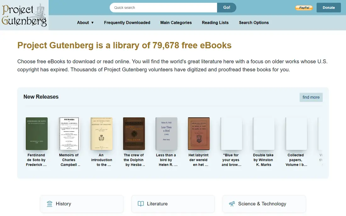 Project Gutenberg homepage