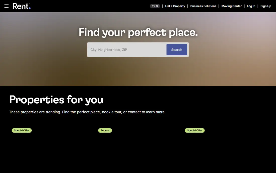 Rent.com homepage