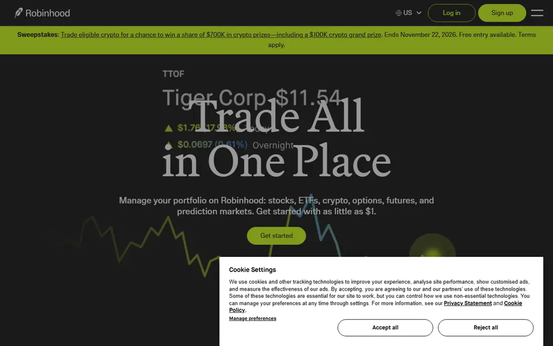 Robinhood homepage