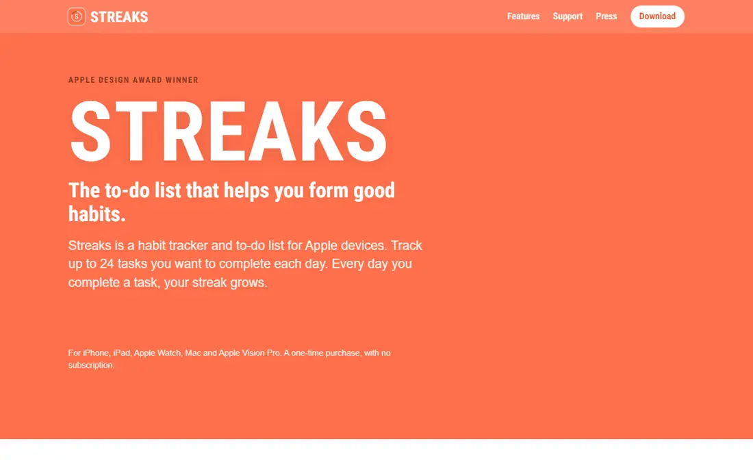 Streaks homepage
