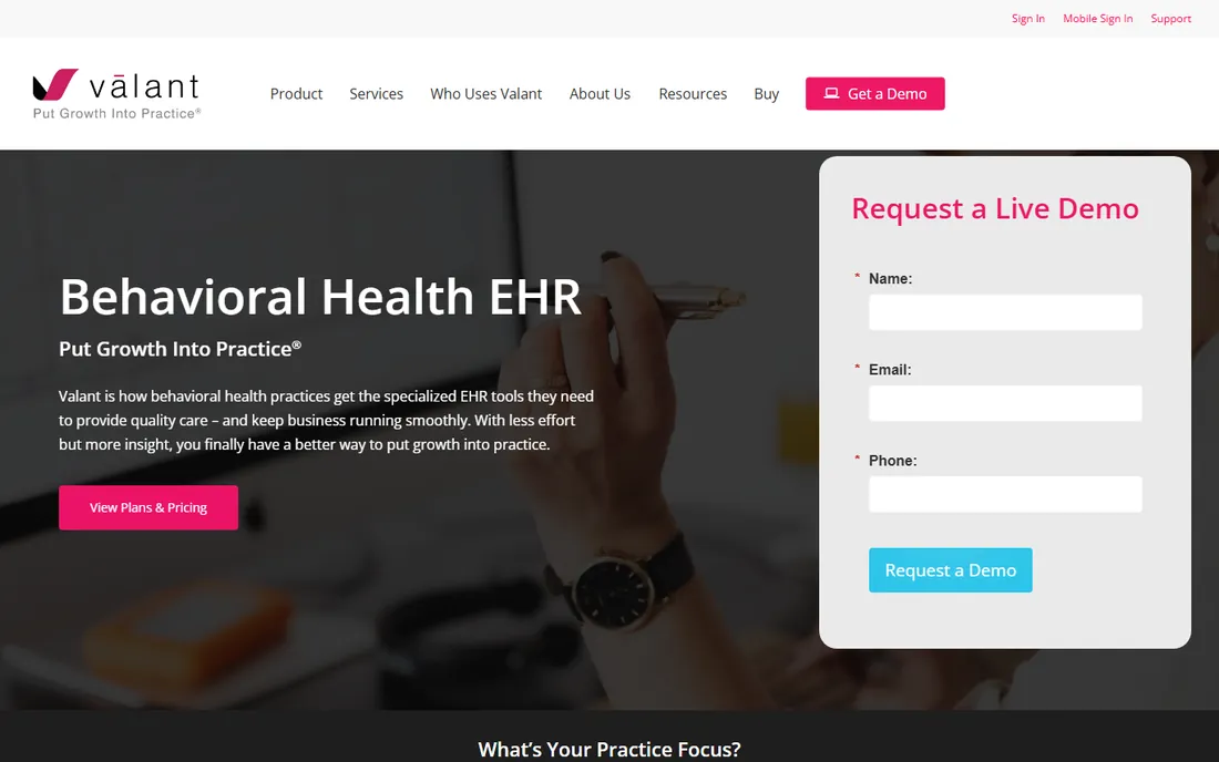 Valant homepage