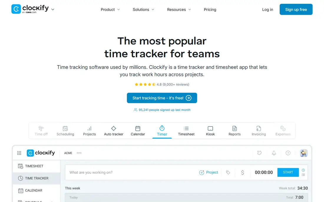 Clockify homepage
