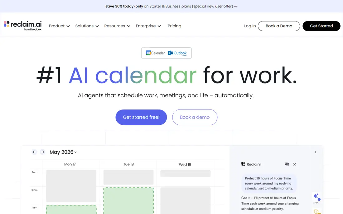 Reclaim.ai homepage