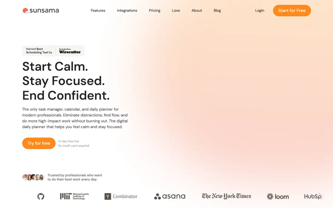 Sunsama homepage
