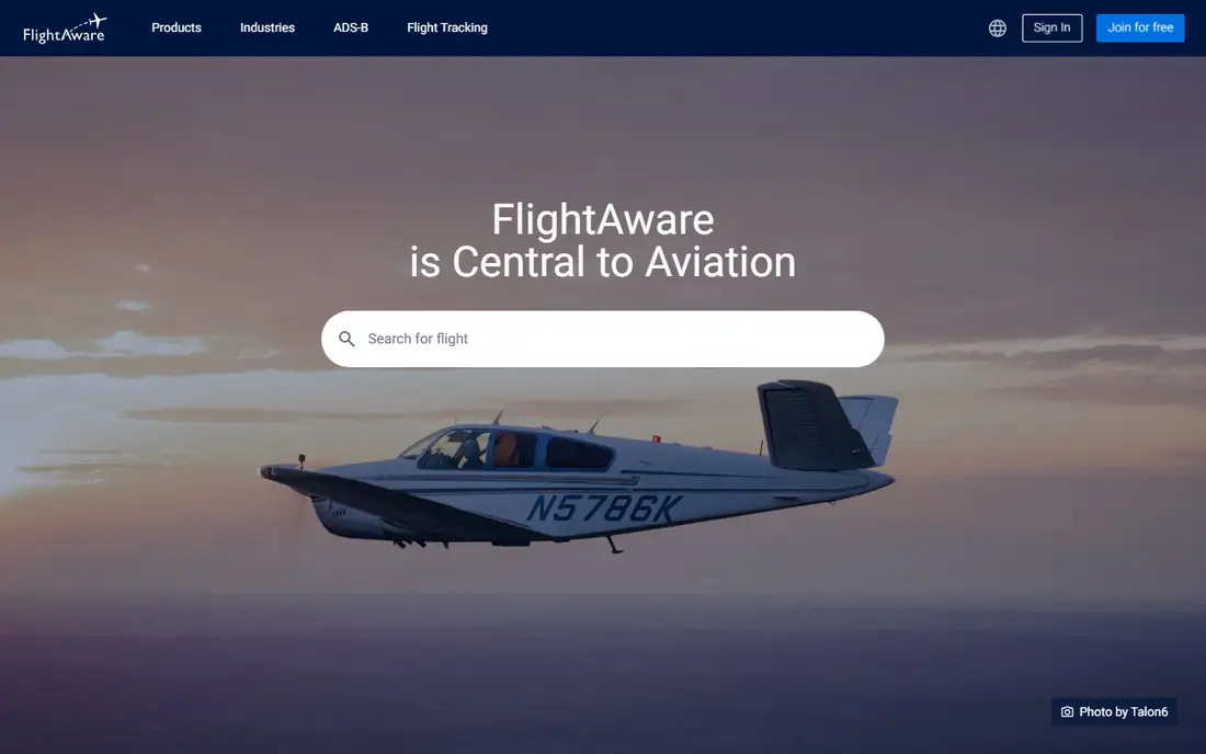 FlightAware homepage