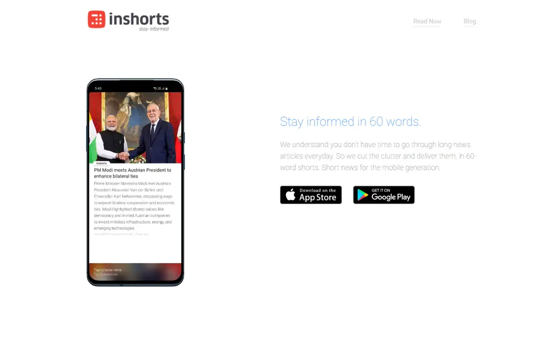 InShorts homepage