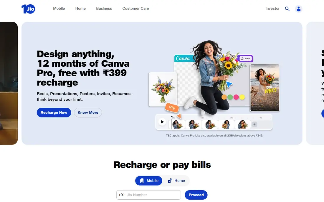 MyJio homepage