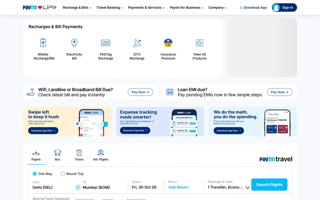 Paytm homepage