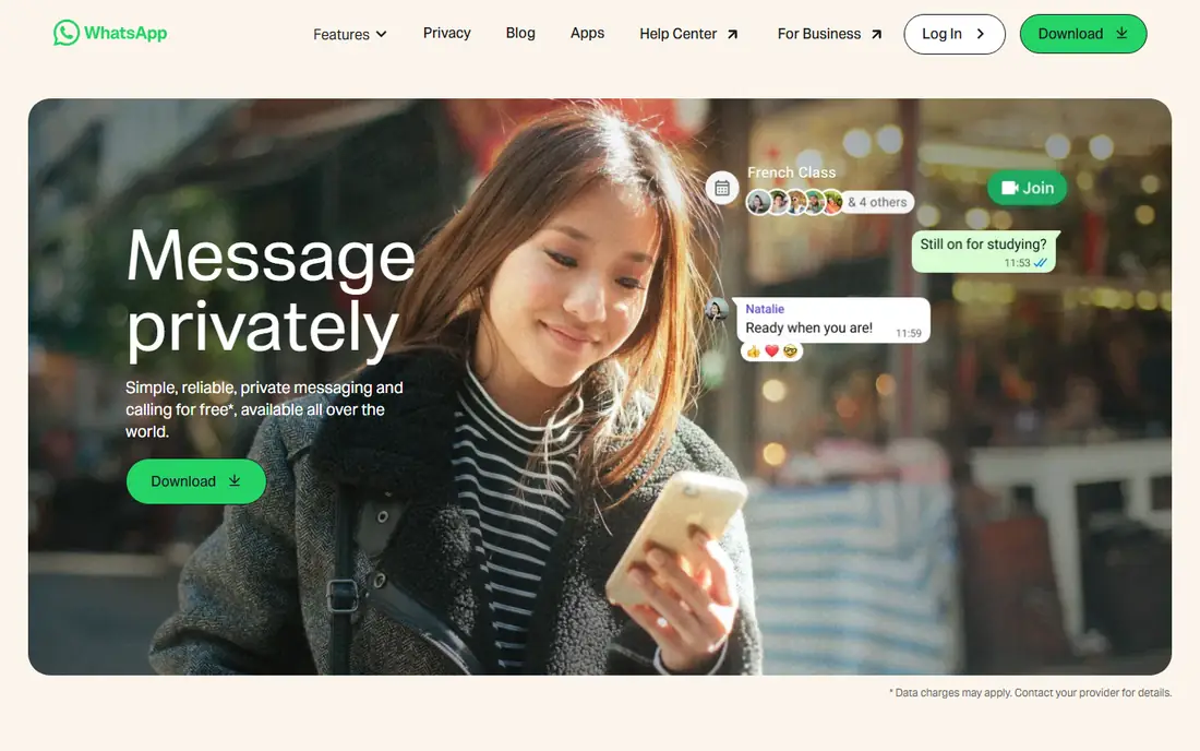 WhatsApp homepage