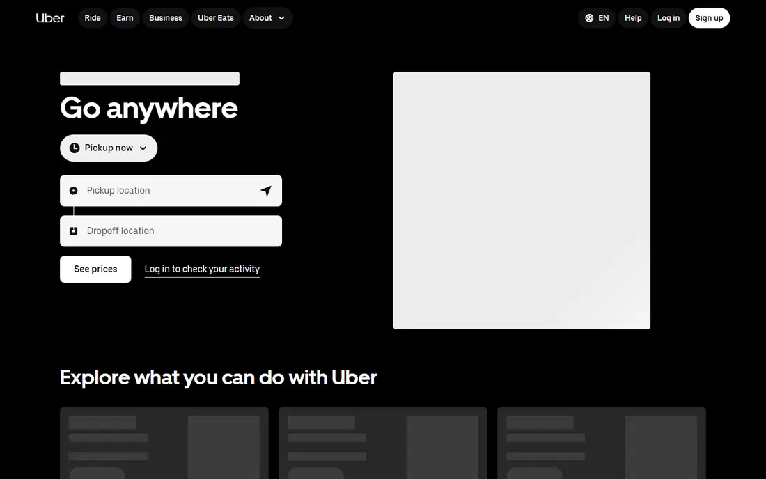 Uber homepage