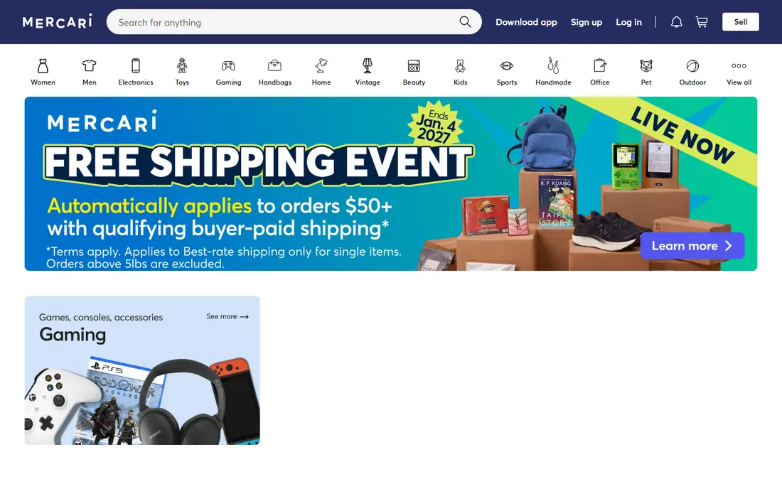 Mercari homepage