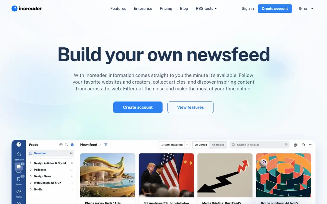 Inoreader homepage
