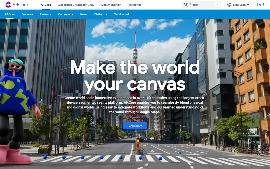 Google ARCore homepage