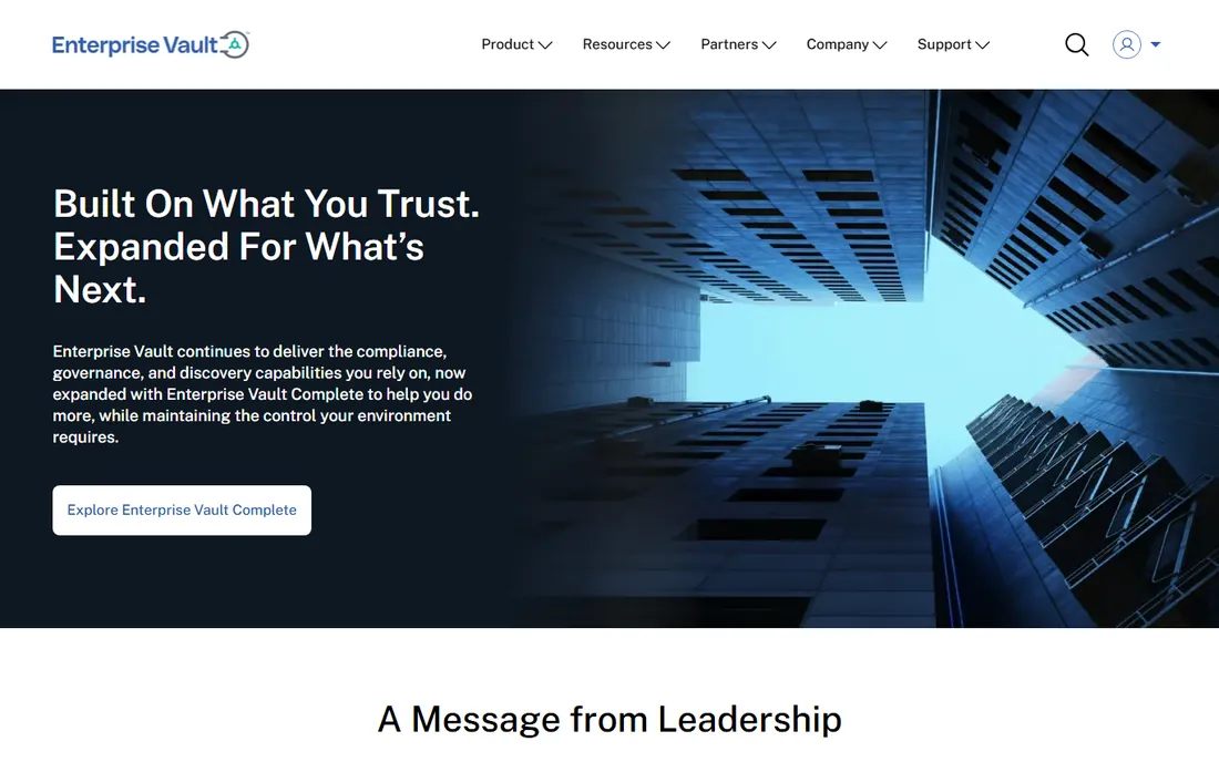 Enterprise Vault homepage