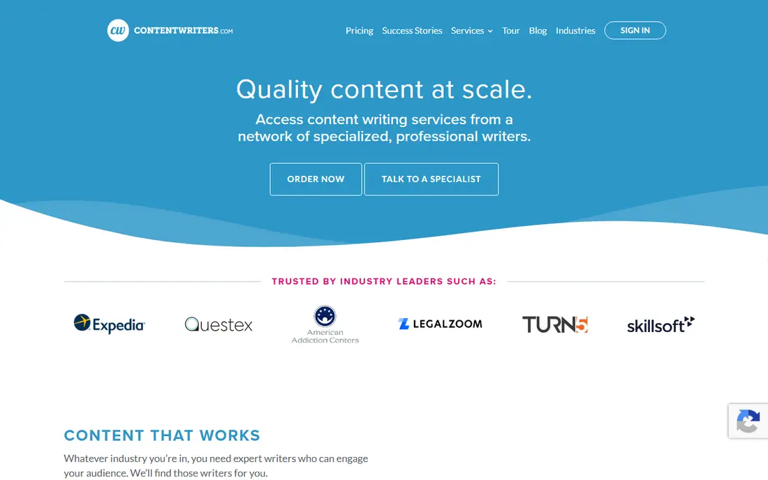 ContentWriters homepage