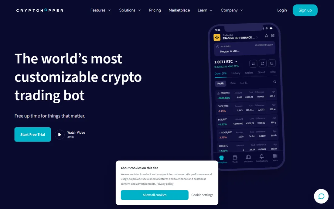 Cryptohopper homepage