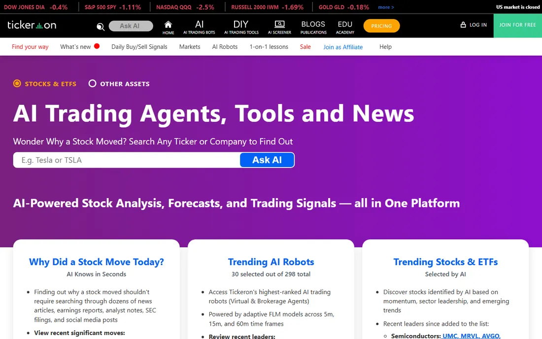 Tickeron homepage