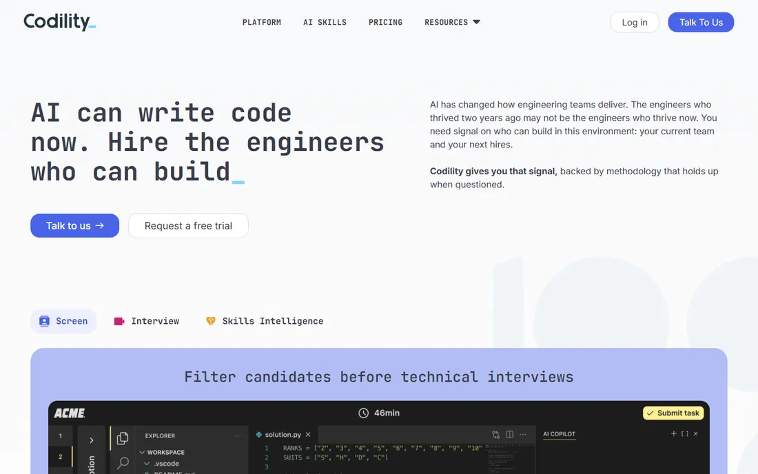 Codility homepage