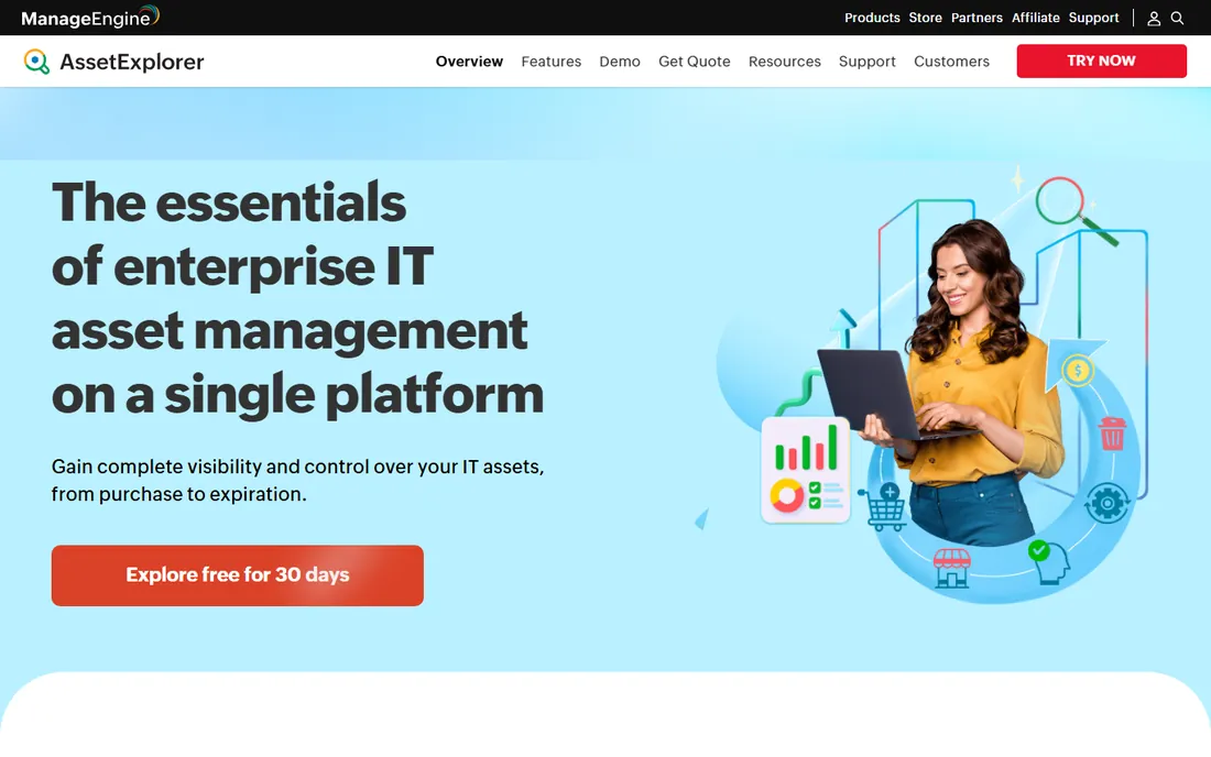 ManageEngine AssetExplorer homepage