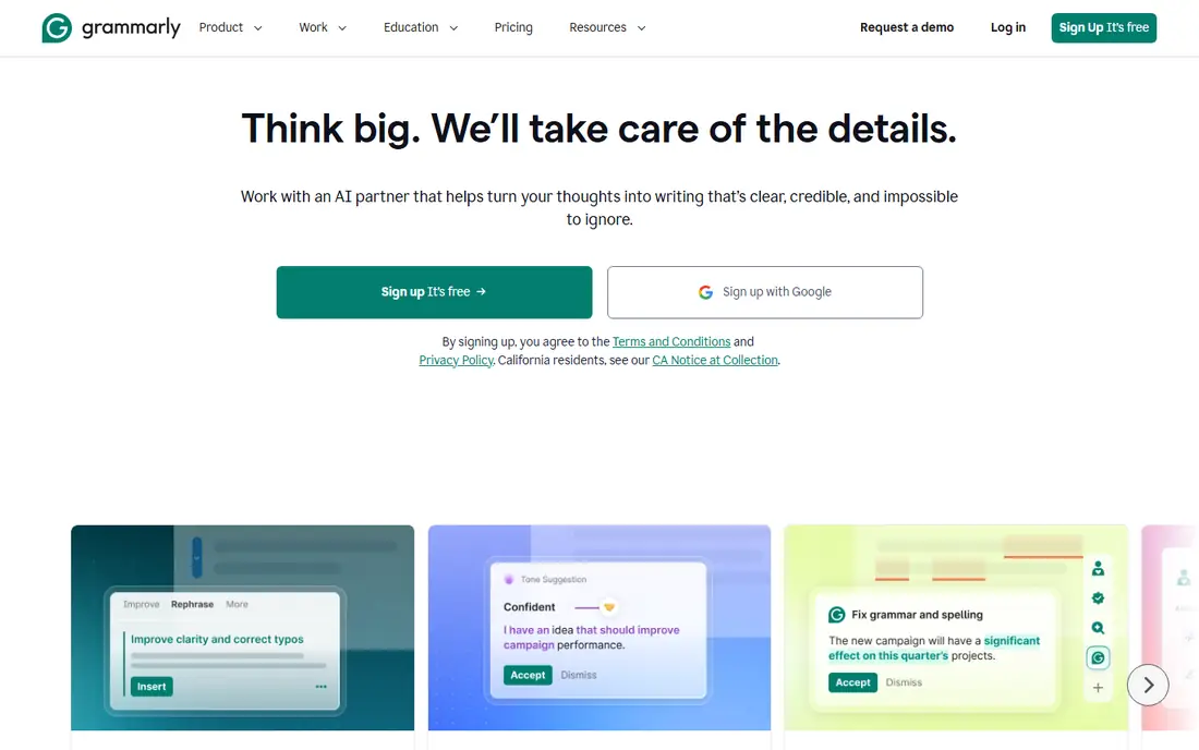 Grammarly homepage