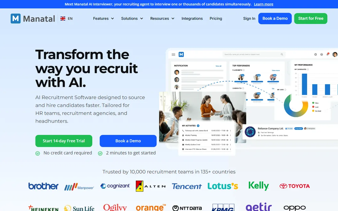 Manatal homepage