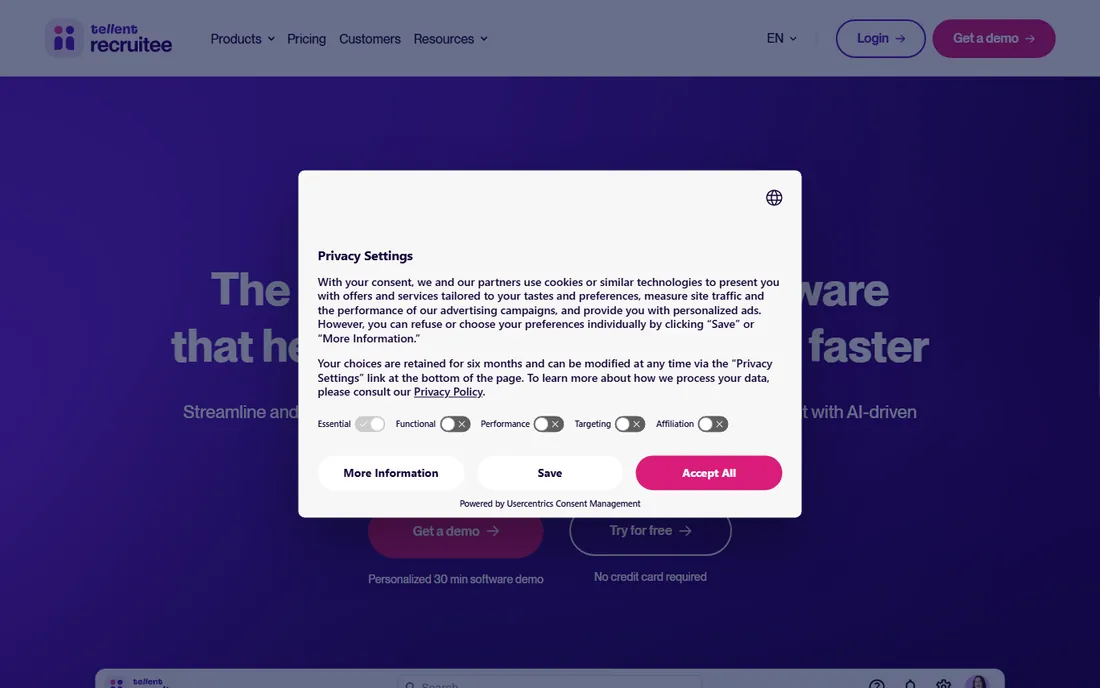Recruitee homepage