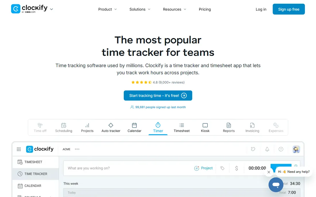 Clockify homepage