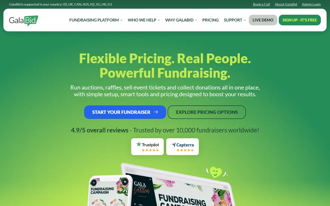 GalaBid homepage