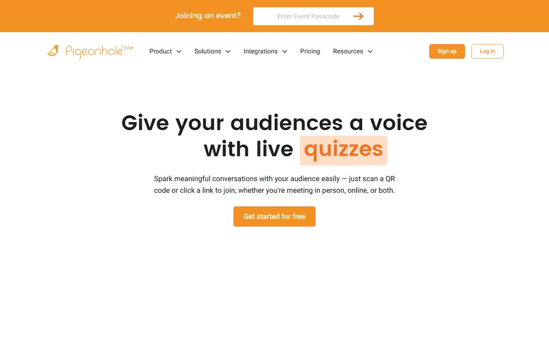 Pigeonhole Live homepage