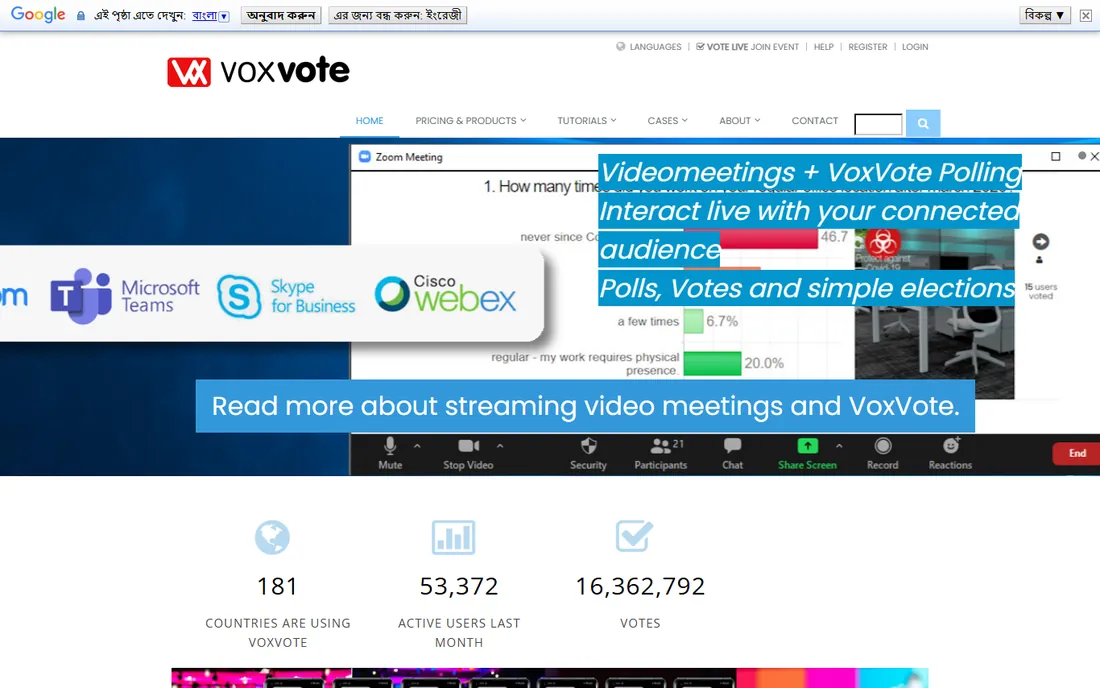 VoxVote homepage