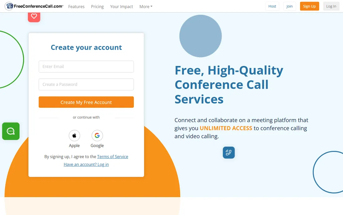 FreeConferenceCall.com homepage