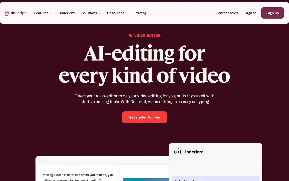 Descript homepage