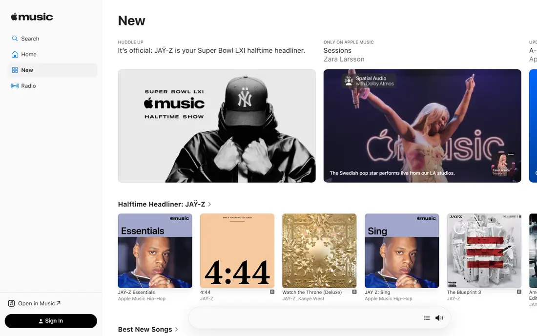 Apple Music homepage