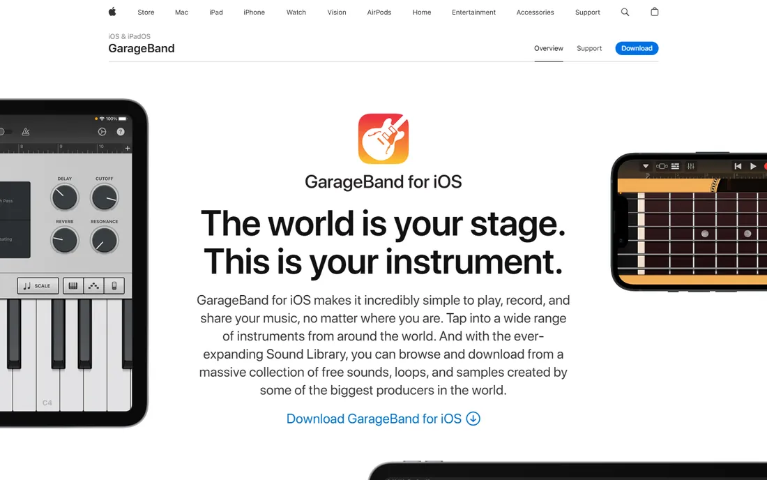 GarageBand homepage