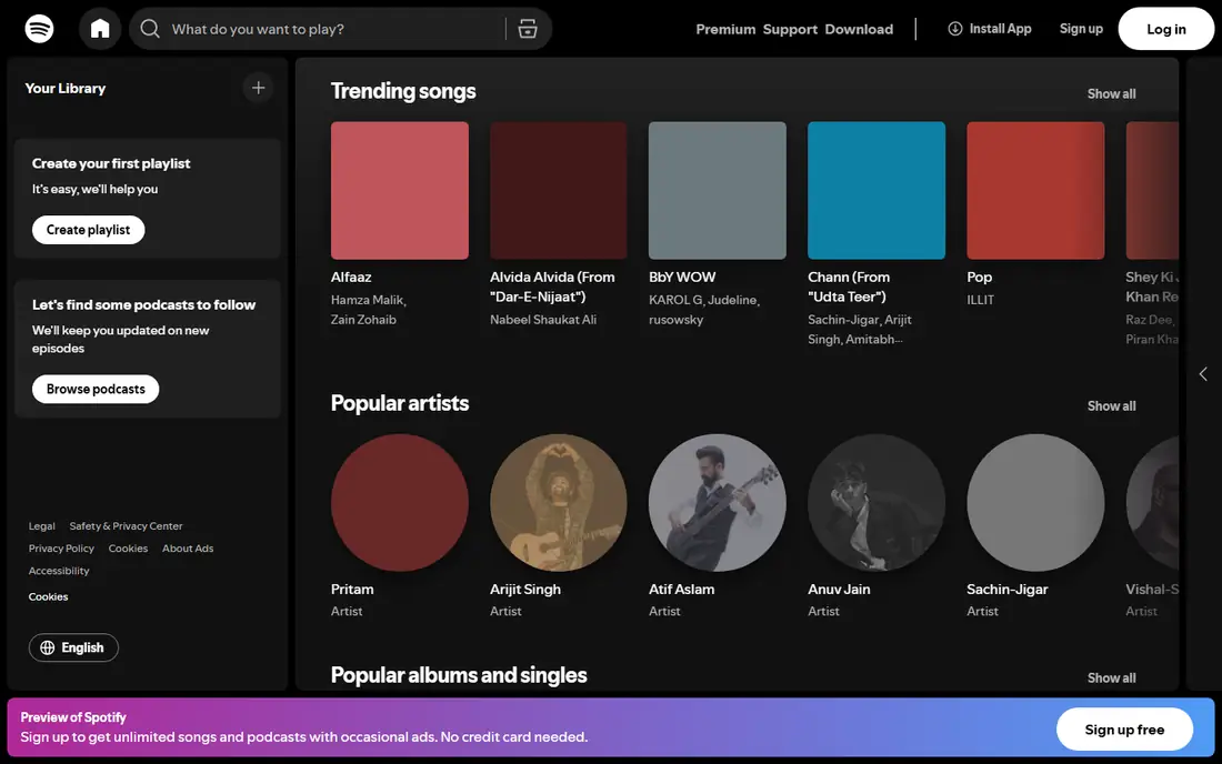 Spotify homepage
