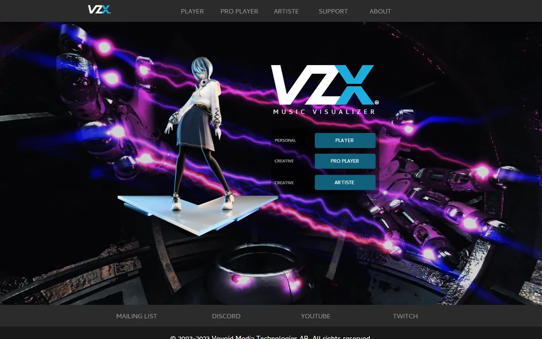VZX Visualizer homepage