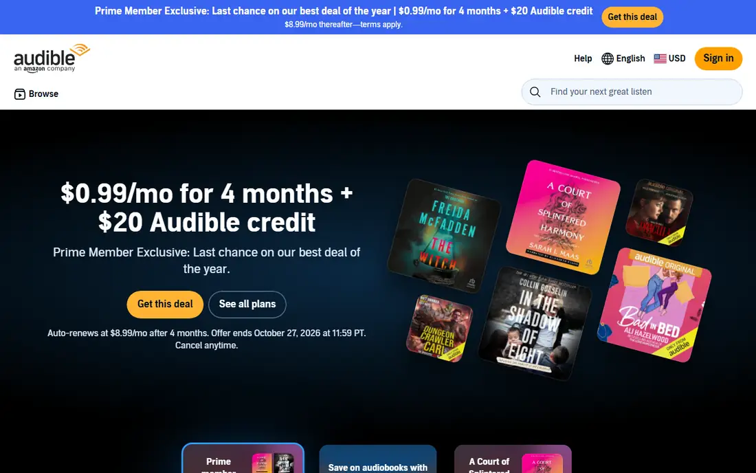 Audible homepage