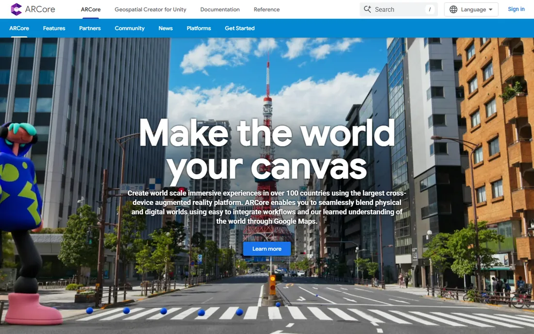 Google ARCore homepage