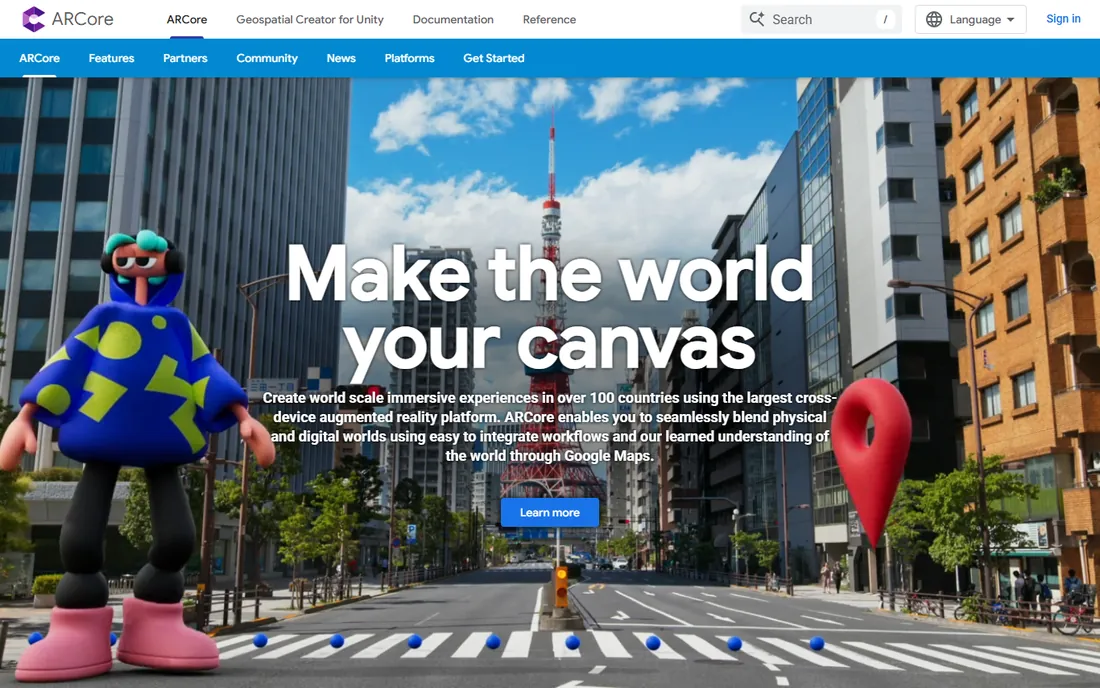 ARCore (Google) homepage
