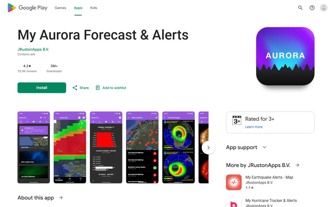 My Aurora Forecast and Alerts homepage