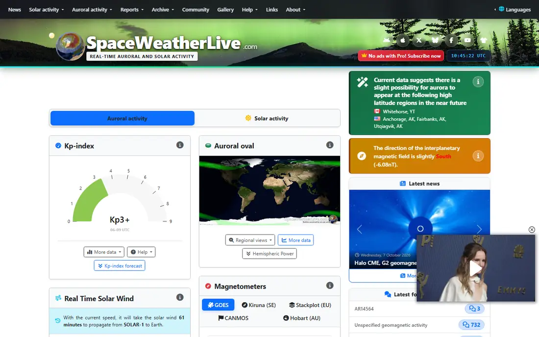 SpaceWeatherLive homepage