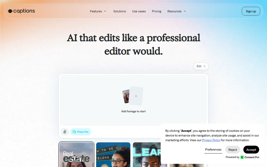 Captions homepage
