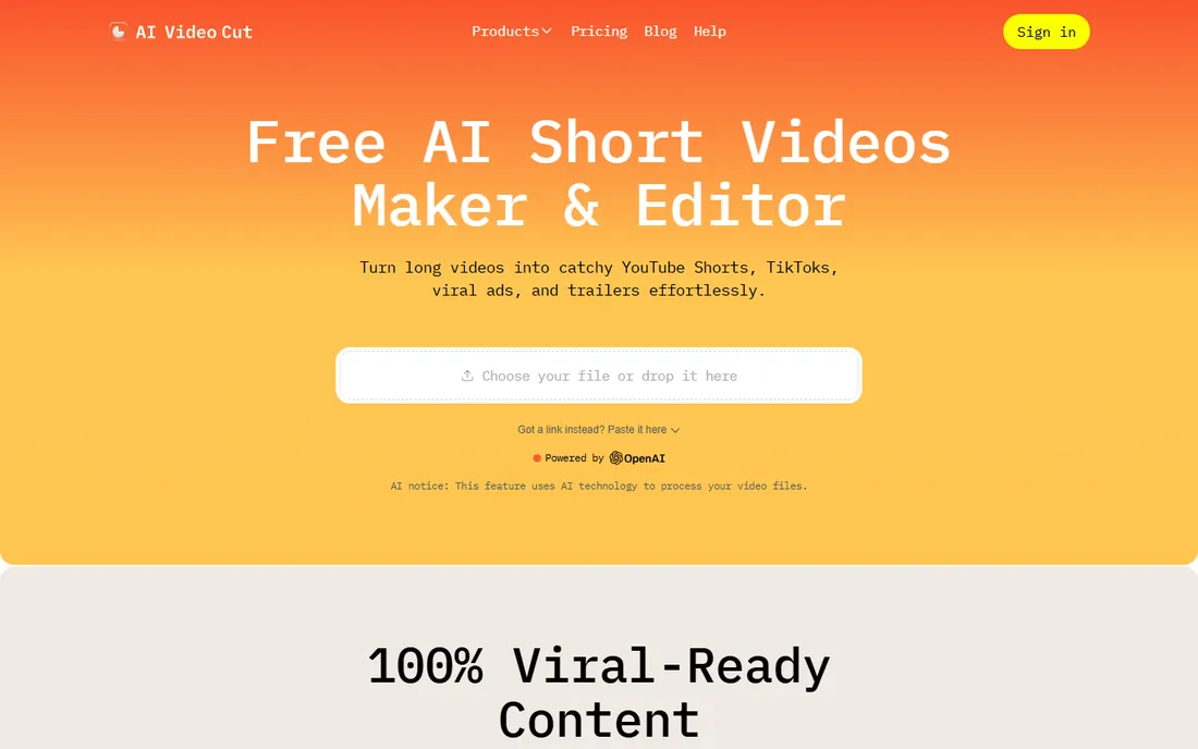 AI Video Cut homepage