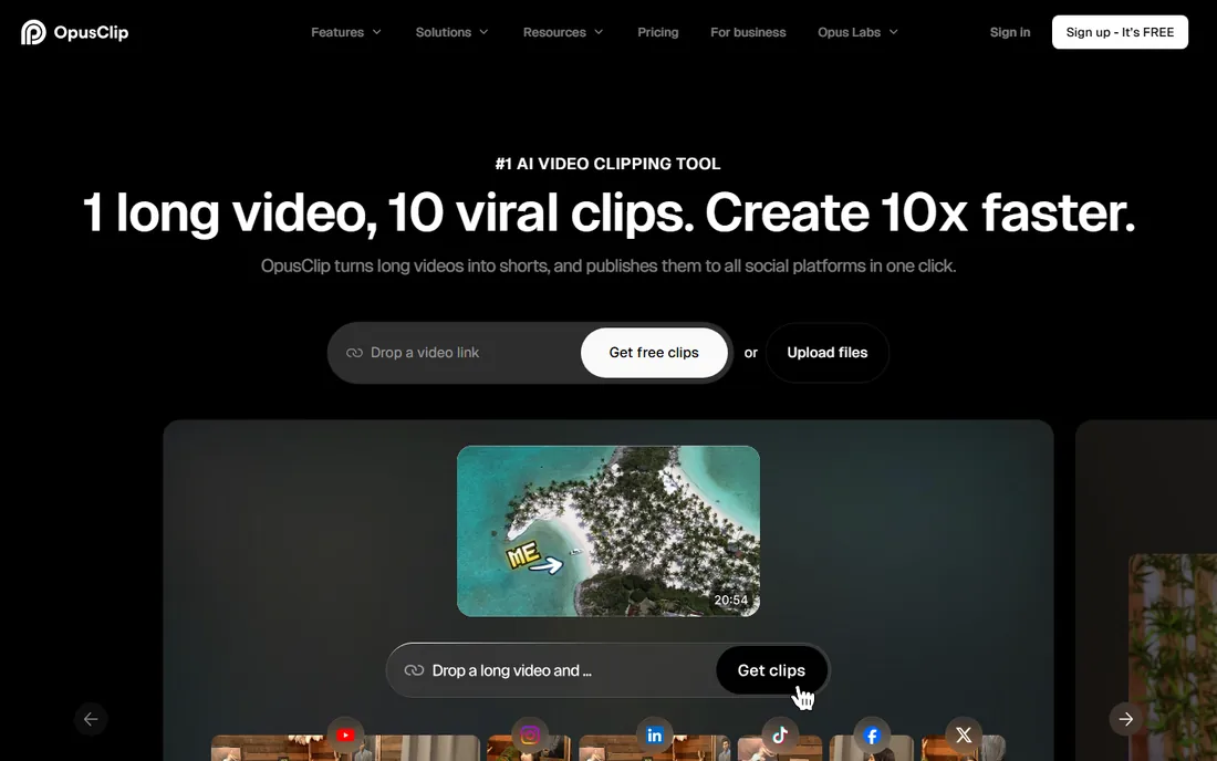 Opus Clip homepage