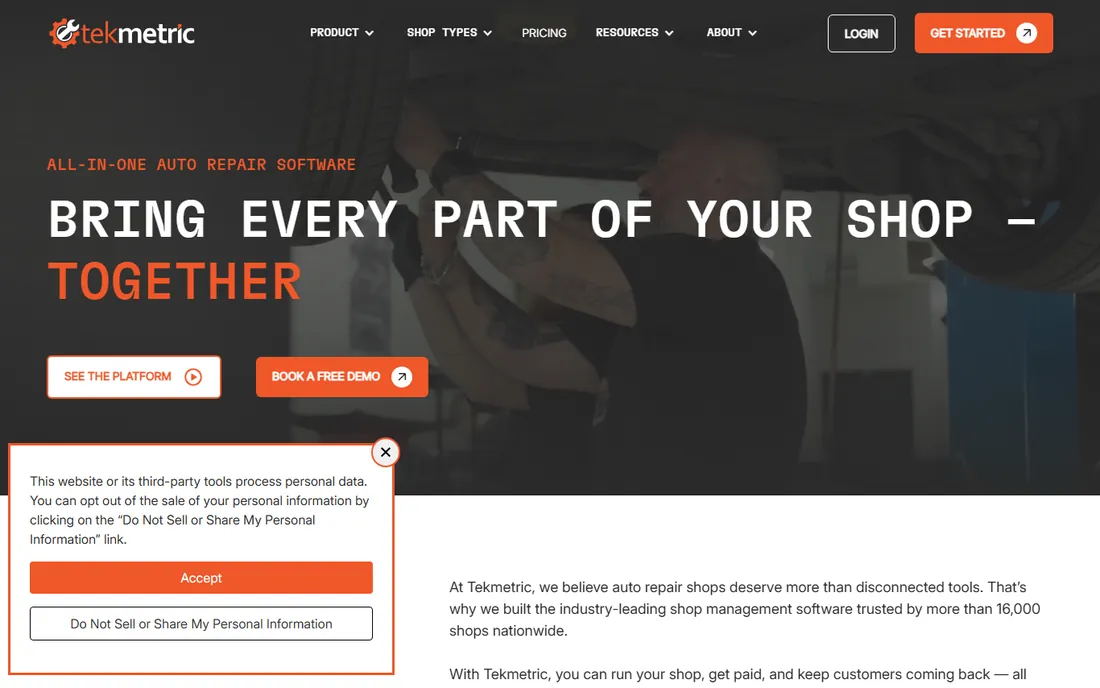 Tekmetric homepage