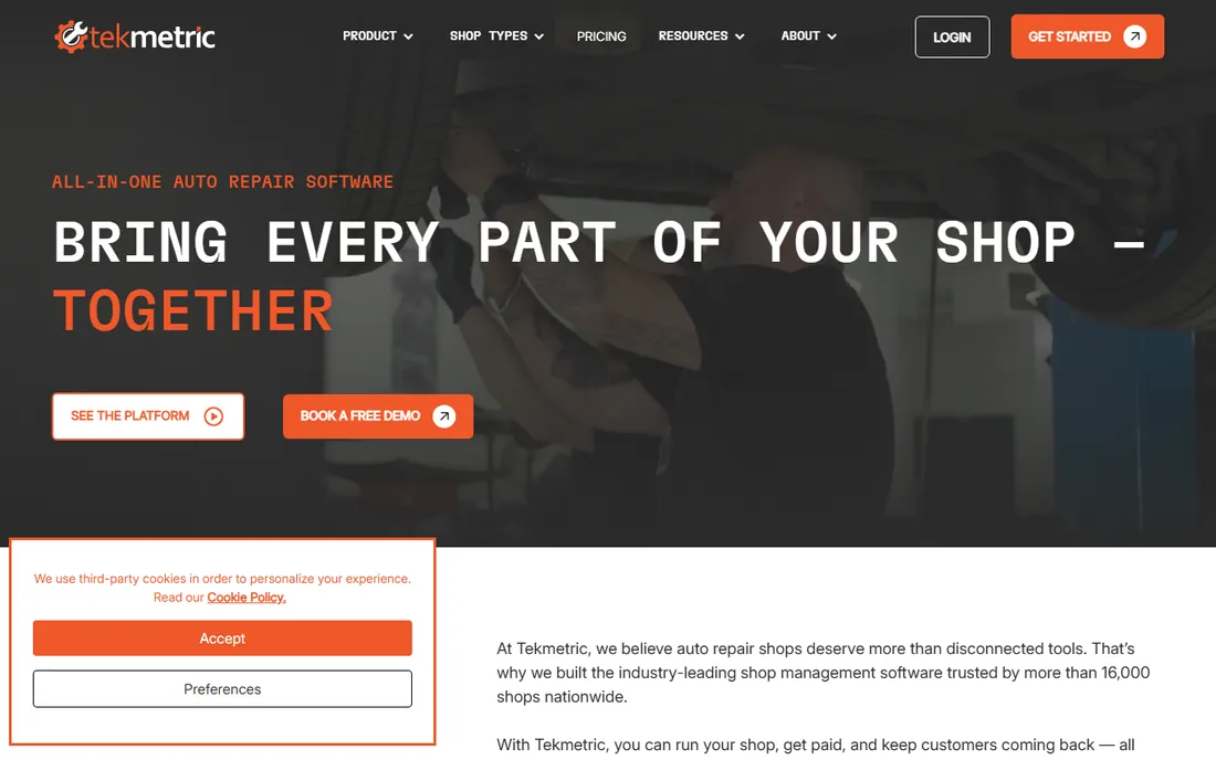 Tekmetric homepage